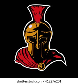 Spartan soldier head. Mascot. Ancient helmet
