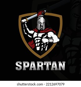 Spartan Soldier Holding Sword Vector Spartan Badge Logo Shield Logo