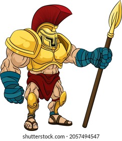 A Spartan Soldier, Roman Gladiator Or Ancient Greek Trojan Warrior Cartoon Character