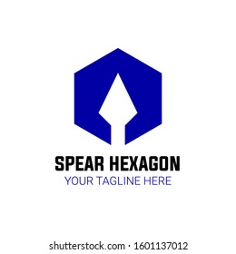 spartan and spear hexagon logo vector illustration