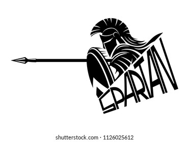 Spartan with a spear and a shield on a white background.