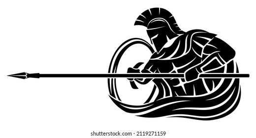 Spartan with spear and shield on white background.