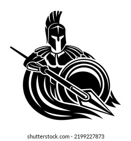 Spartan with spear and shield on white background.