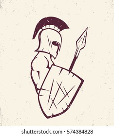 spartan with spear and shield, strong warrior in helmet