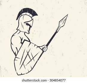 spartan with spear and shield, vector illustration, eps10, easy to edit