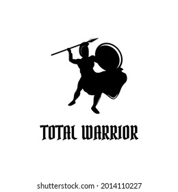 Spartan spears fight pose with spear and shield logo design