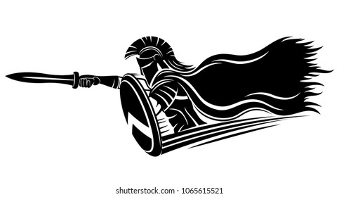 Spartan with sword and shield on white background.