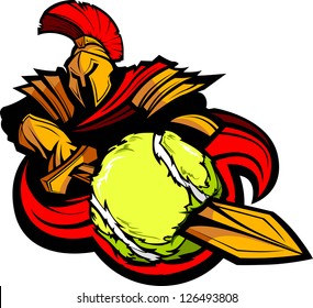 Spartan Tennis Body with Sword and Ball Vector Illustration