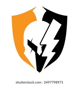 Spartan thunder logo design vector. Energy Vector Logo with spartan symbol vector design
