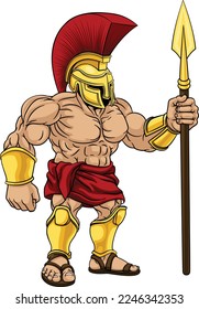 A Spartan or Tojan warrior or a Roman gladiator cartoon character