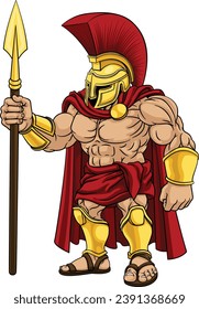A Spartan or Tojan warrior or a Roman gladiator cartoon character