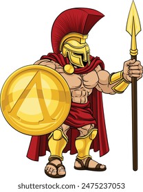 A Spartan or Tojan warrior or a Roman gladiator cartoon character