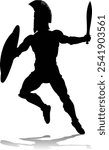 A Spartan or Trojan ancient Greek hoplite warrior silhouette. Could also be a Roman gladiator.