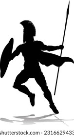 A Spartan or Trojan ancient Greek hoplite warrior silhouette. Could also be a Roman gladiator.