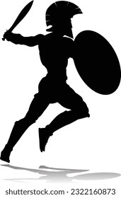A Spartan or Trojan ancient Greek hoplite warrior silhouette. Could also be a Roman gladiator.