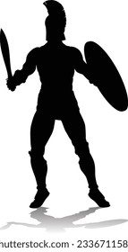 A Spartan or Trojan ancient Greek hoplite warrior silhouette. Could also be a Roman gladiator.