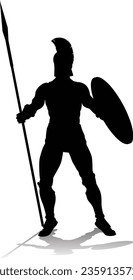 A Spartan or Trojan ancient Greek hoplite warrior silhouette. Could also be a Roman gladiator.