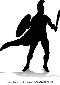 A Spartan or Trojan ancient Greek hoplite warrior silhouette. Could also be a Roman gladiator.