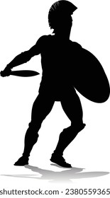 A Spartan or Trojan ancient Greek hoplite warrior silhouette. Could also be a Roman gladiator.