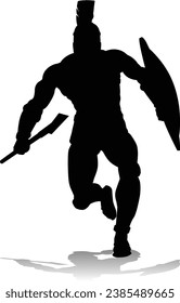 A Spartan or Trojan ancient Greek hoplite warrior silhouette. Could also be a Roman gladiator.