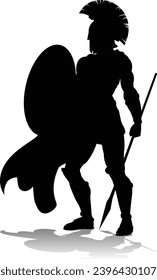 A Spartan or Trojan ancient Greek hoplite warrior silhouette. Could also be a Roman gladiator.