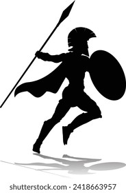 A Spartan or Trojan ancient Greek hoplite warrior silhouette. Could also be a Roman gladiator.