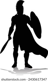 A Spartan or Trojan ancient Greek hoplite warrior silhouette. Could also be a Roman gladiator.