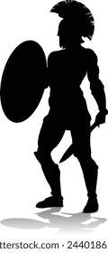 A Spartan or Trojan ancient Greek hoplite warrior silhouette. Could also be a Roman gladiator.