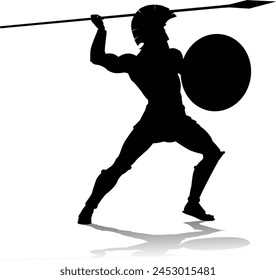 A Spartan or Trojan ancient Greek hoplite warrior silhouette. Could also be a Roman gladiator.