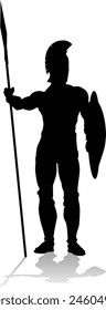 A Spartan or Trojan ancient Greek hoplite warrior silhouette. Could also be a Roman gladiator.