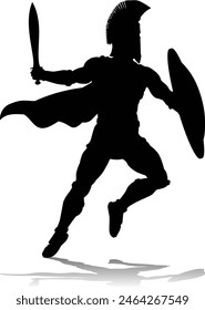 A Spartan or Trojan ancient Greek hoplite warrior silhouette. Could also be a Roman gladiator.