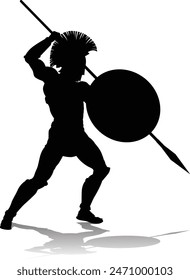 A Spartan or Trojan ancient Greek hoplite warrior silhouette. Could also be a Roman gladiator.