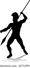 A Spartan or Trojan ancient Greek hoplite warrior silhouette. Could also be a Roman gladiator.