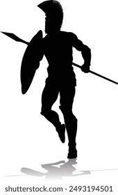 A Spartan or Trojan ancient Greek hoplite warrior silhouette. Could also be a Roman gladiator.