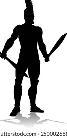 A Spartan or Trojan ancient Greek hoplite warrior silhouette. Could also be a Roman gladiator.