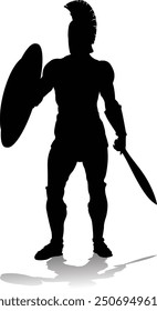 A Spartan or Trojan ancient Greek hoplite warrior silhouette. Could also be a Roman gladiator.