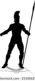 A Spartan or Trojan ancient Greek hoplite warrior silhouette. Could also be a Roman gladiator.