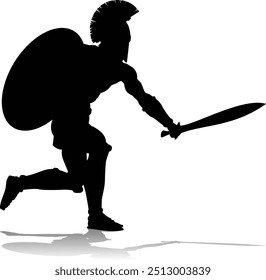 A Spartan or Trojan ancient Greek hoplite warrior silhouette. Could also be a Roman gladiator.