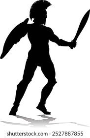 A Spartan or Trojan ancient Greek hoplite warrior silhouette. Could also be a Roman gladiator.