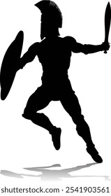 Eine spartanische oder trojanische antike griechische Hoplite Krieger Silhouette. Könnte auch ein römischer Gladiator sein.