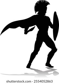 A Spartan or Trojan ancient Greek hoplite warrior silhouette. Could also be a Roman gladiator.