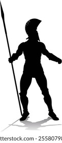 A Spartan or Trojan ancient Greek hoplite warrior silhouette. Could also be a Roman gladiator.