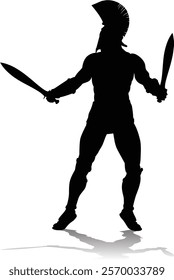 A Spartan or Trojan ancient Greek hoplite warrior silhouette. Could also be a Roman gladiator.