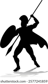 A Spartan or Trojan ancient Greek hoplite warrior silhouette. Could also be a Roman gladiator.