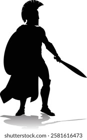 A Spartan or Trojan ancient Greek hoplite warrior silhouette. Could also be a Roman gladiator.