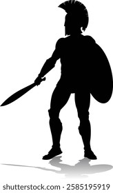 A Spartan or Trojan ancient Greek hoplite warrior silhouette. Could also be a Roman gladiator.