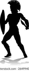 A Spartan or Trojan ancient Greek hoplite warrior silhouette. Could also be a Roman gladiator.