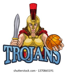 A Spartan or Trojan female gladiator warrior woman basketball sports mascot