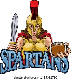 A Spartan or Trojan female gladiator warrior woman American football sports mascot