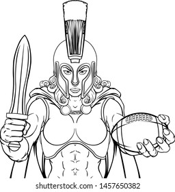 A Spartan or Trojan female gladiator warrior woman American football sports mascot
